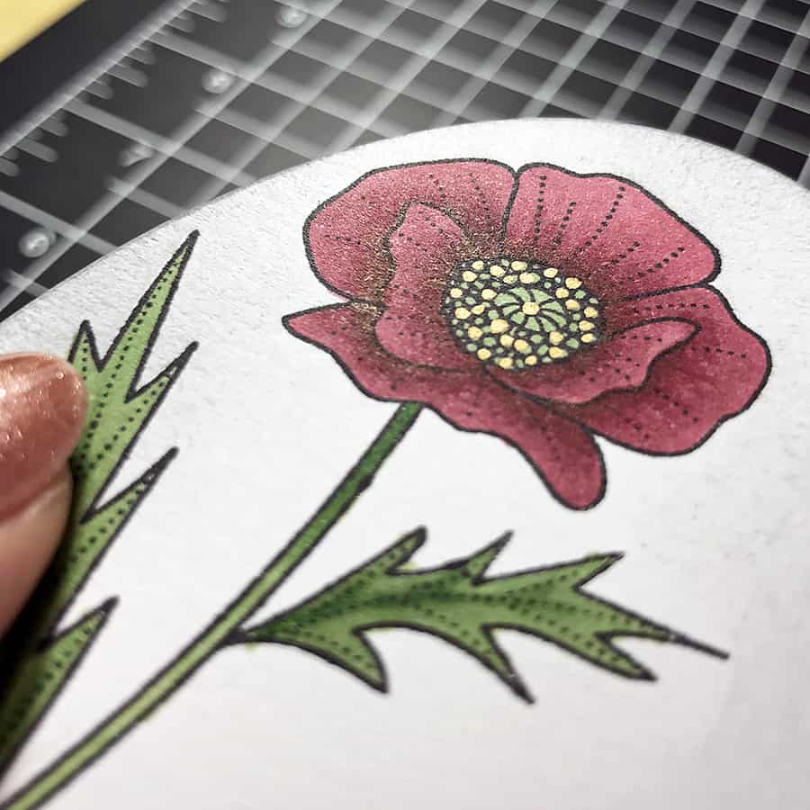 Coloring a Poppy With Copic Markers. Adding illumination to the center of the poppy with a gold permanent marker
